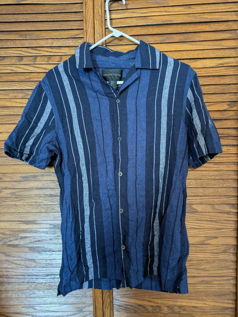 Christian LaCroix NWOT Blue Striped Linen Blend Men's Button Down Shirt‎ Size Sm